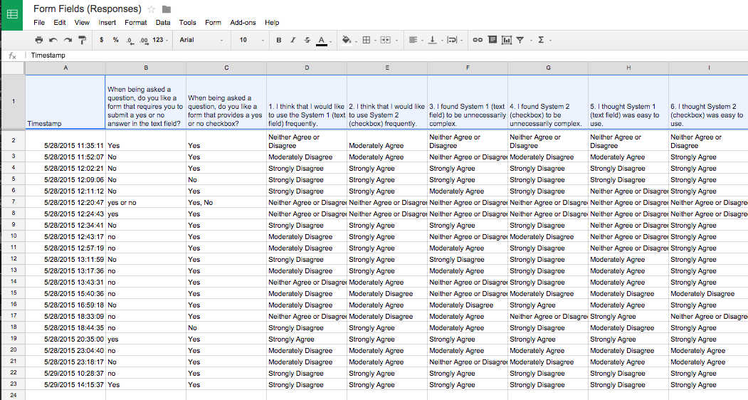 Survey data page 1.