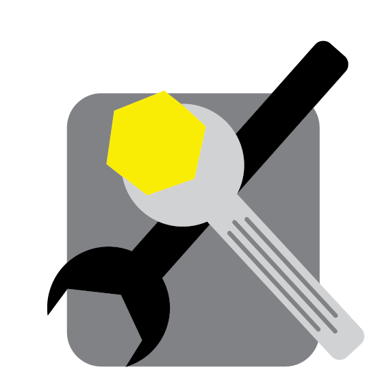 Material Design Icon for settings with grey background.