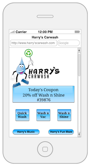 Harry's Car Wash mobile wireframe.